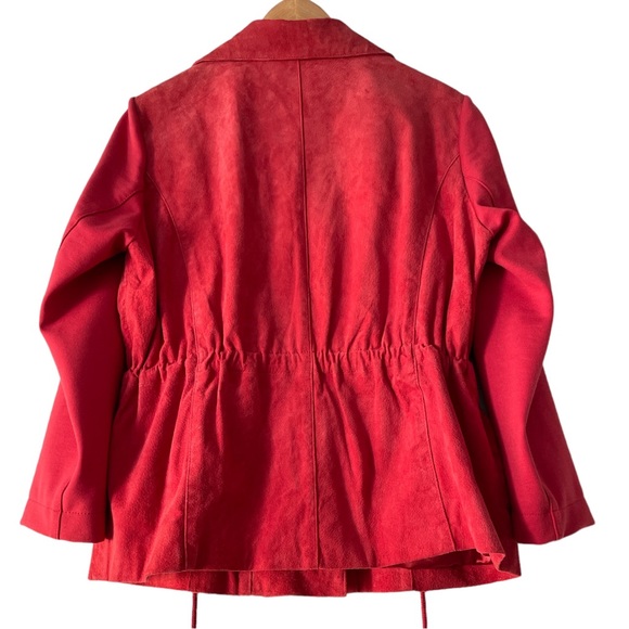 IMAN Genuinely suede leather jacket in red with adjustable waist ties size M - Picture 3 of 10